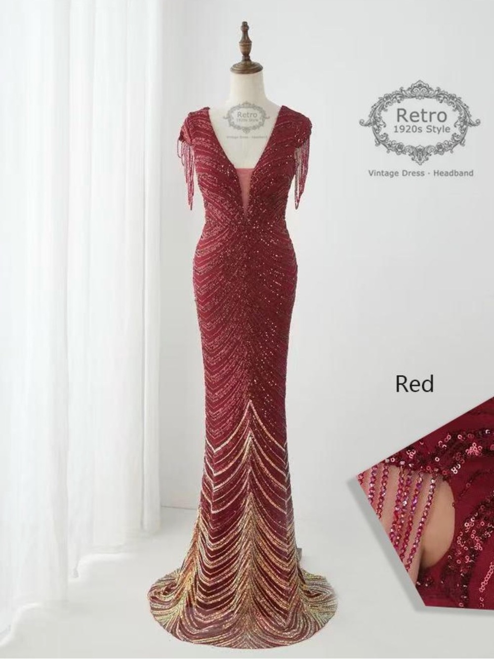 Retro 1920’s style Gatsby look/ mermaid style Red Sequin Evening Dress